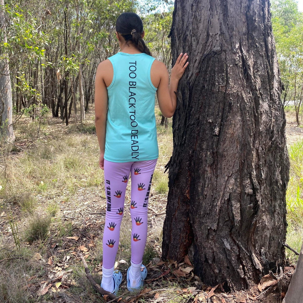 LEGGINGS HANDPRINT PURPLE AND GREY