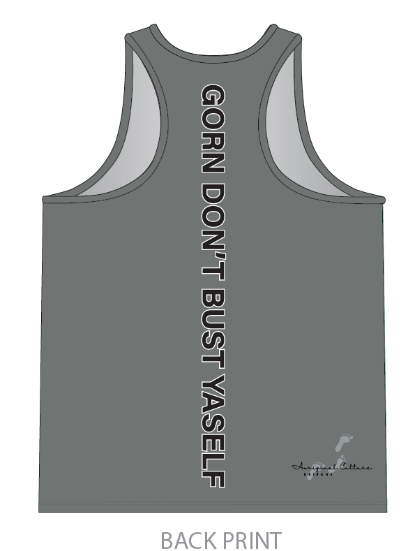 RACERBACK SINGLET EMU FOOTPRINT GREY - GORN DON'T BUST YASELF